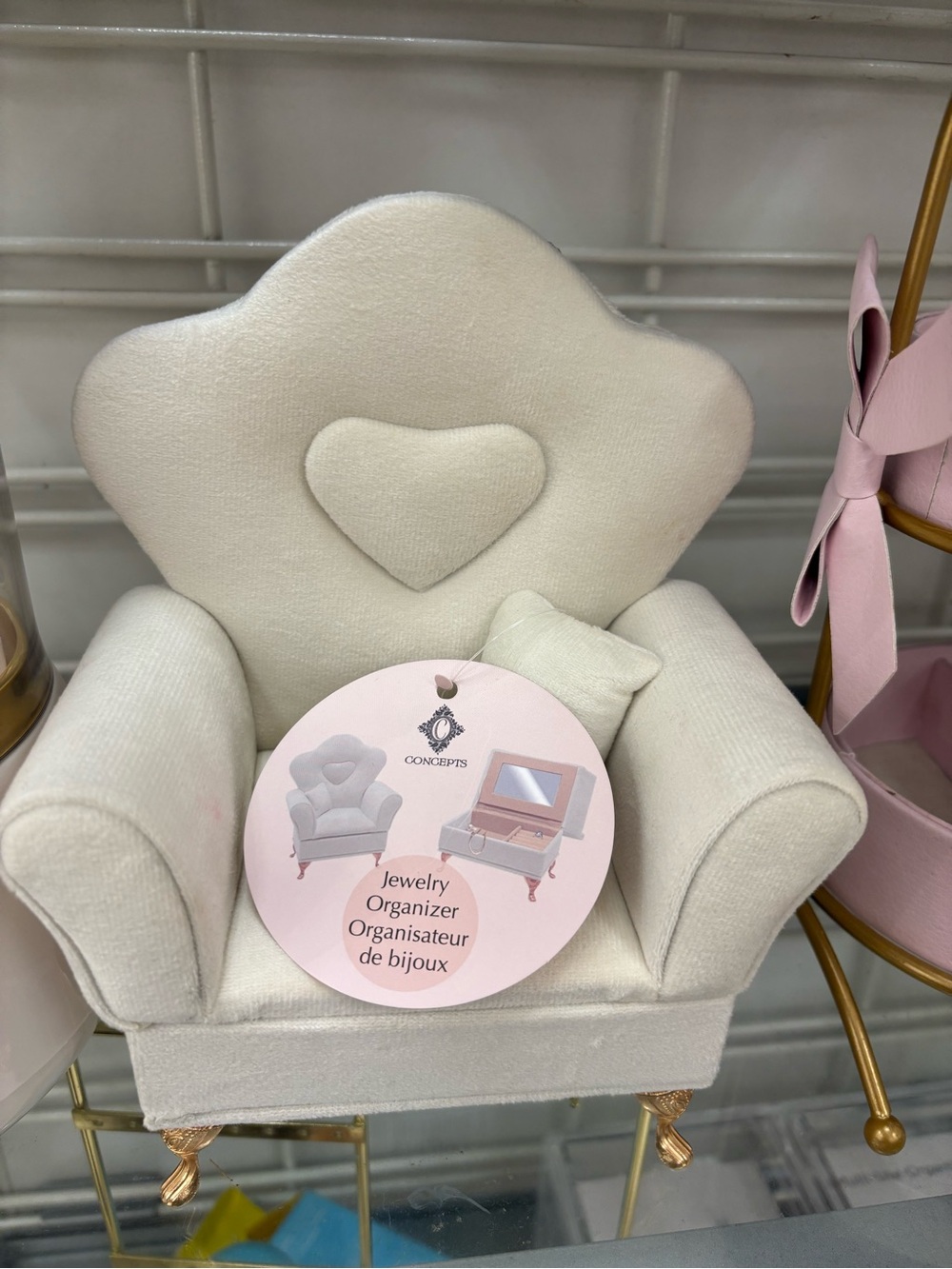 Mini Creme Jewelry Organizer with Heart Accent